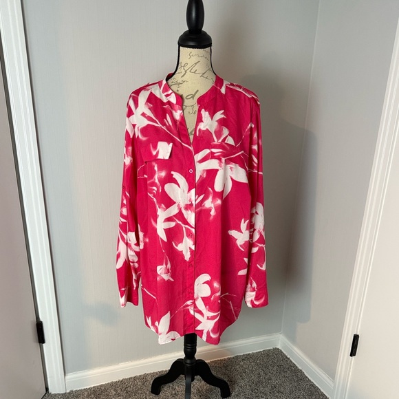 Calvin Klein Plus Size Floral-Print Blouse in Pink Size 2X - Picture 3 of 8